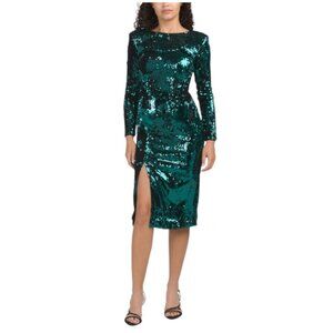 DRESS THE POPULATION Green Natalie Sequin Midi Dress